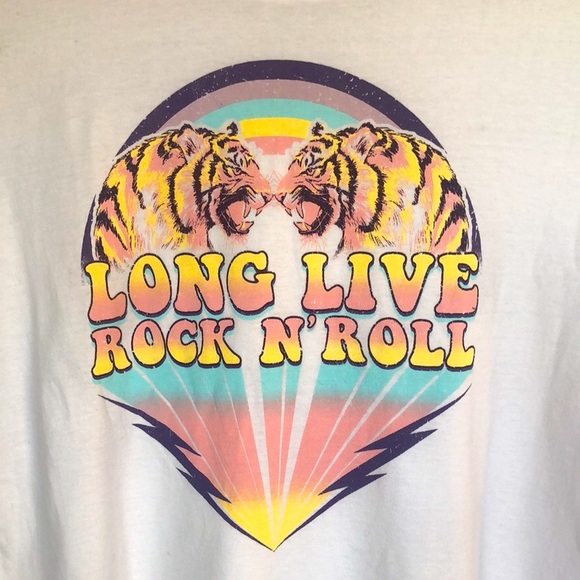 REBELLIOUS ONE Long Live Rock n Roll white t-shirt. Size Large. - Picture 2 of 5